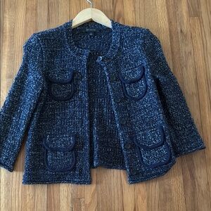 Ann Taylor Chic Navy Blue Tweed Jacket
